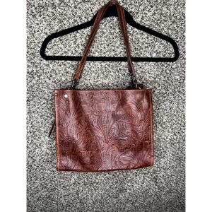 American Leather Company Lenox triple entry satchel shoulder bag embossed brown